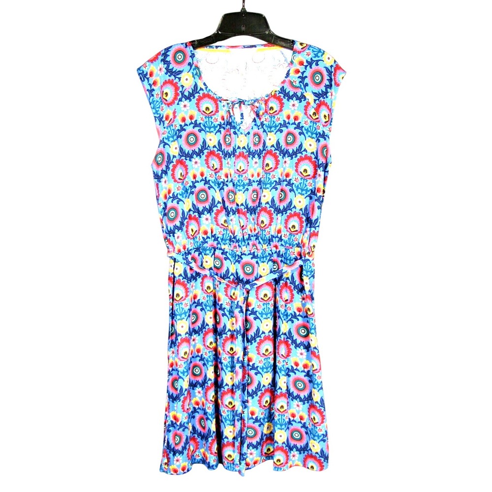 MATILDA JANE Splendid Blue FLORAL Challis BELTED SHIFT DRESS Blouson Pintuck M